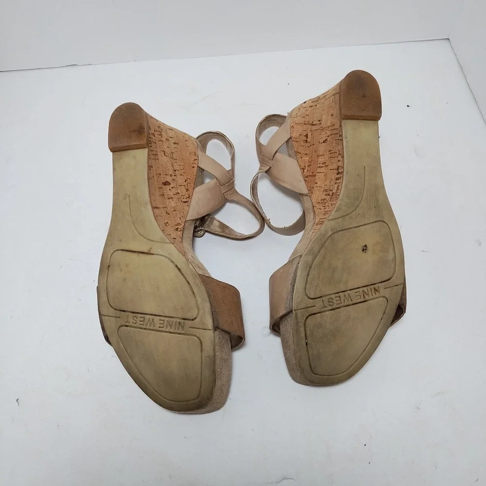 Nine West Womens Rhinestone Platform Cork Wedge Sandals Ankle‎ Strap Buckle 8 M